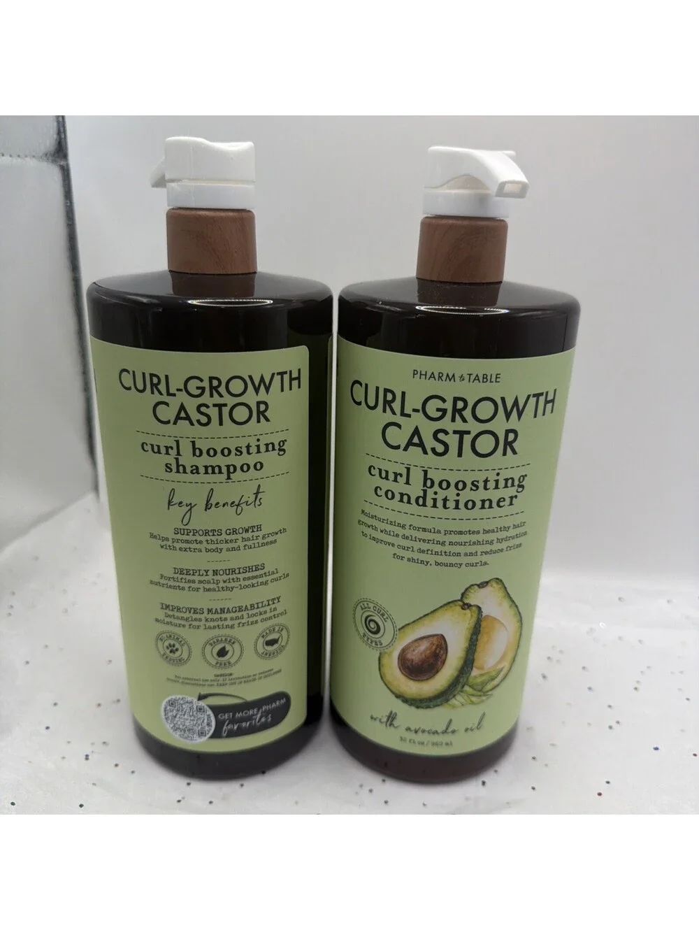 PHARM TO TABLE Curl Growth Castor Shampoo & Conditioner 32oz Avocado Oil Duo